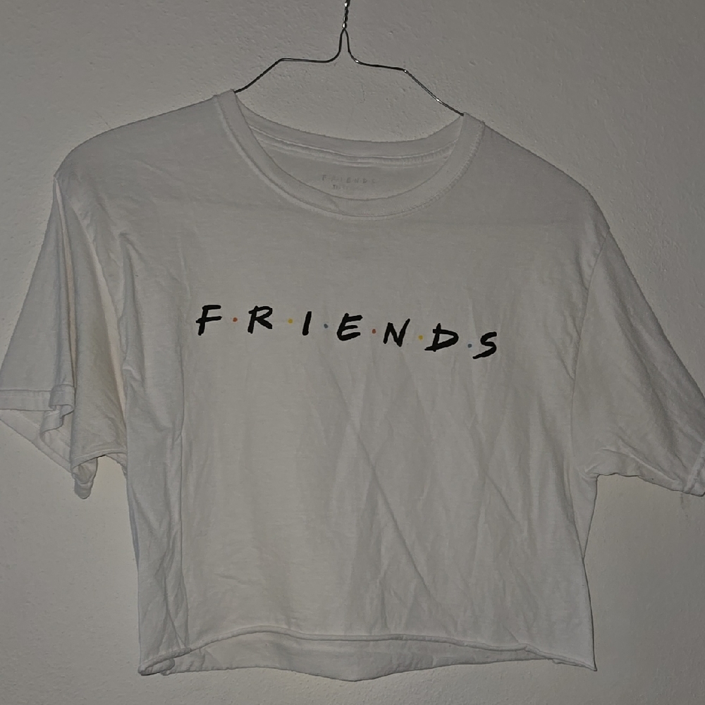White Friends Graphic Cropped T-Shirt